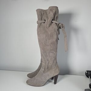 Cole Haan Air Rochelle Knee-High Scrunch Grey Suede Boots with Tie Size 8
